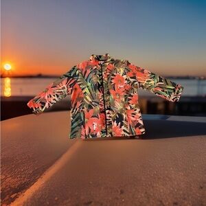 Toni Morgan women's size L full-zip jacket. Multicolor abstract floral pattern.